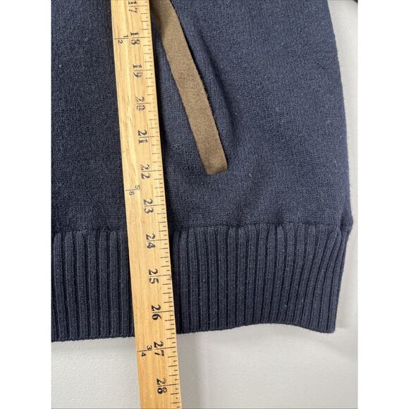 Orvis Wool Lined Windproof Sweater Mens XXL 1/4 Zip Navy Shoulder Patches Elbow - Picture 6 of 16